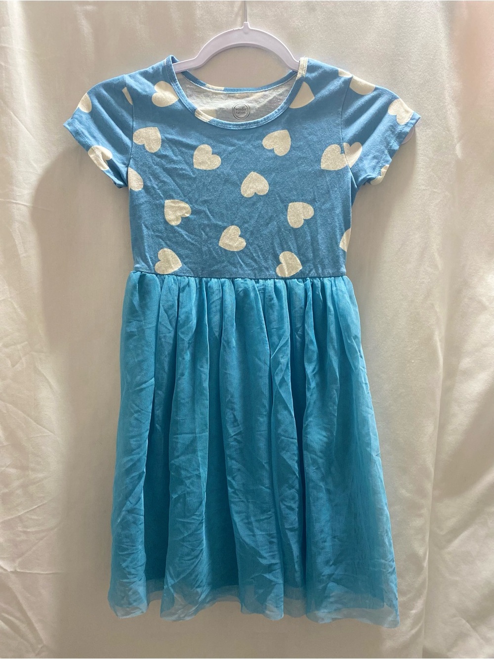 Wonder Nation Girls 7-8 Blue Heart Fit & Flare Tulle Dress Short Sleeve Knee